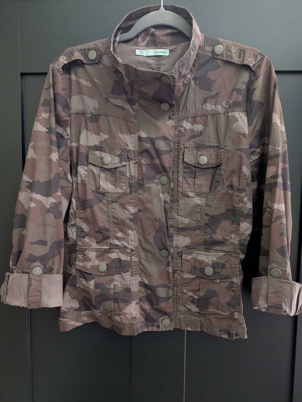 Maurices Camo Utility Jacket Adjustable Sleeves Pockets Zip Snap Front. Large - Picture 6 of 8